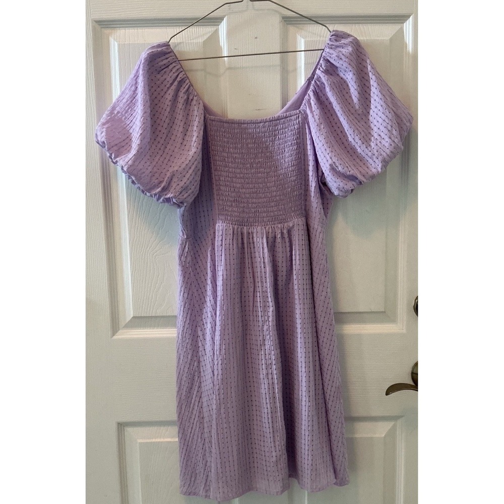 NWOT Old Navy Lavender Puff Sleeve Smocked Mini Dress Medium Lined Boho - Picture 2 of 4